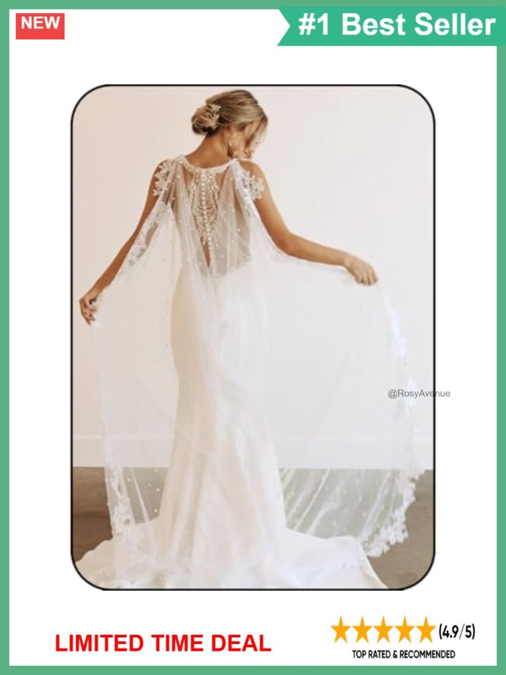 Lace Tulle Bridal Cape Veil Long Pearl Wedding Shawl Cathedral Wrap